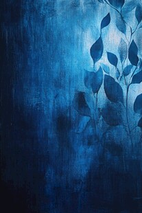 蓝色梦幻枝叶抽象画