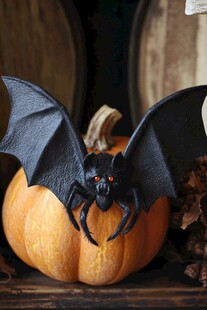 黑蝙蝠趴在南瓜上