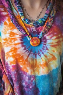 多彩扎染服饰配精致项链