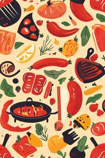 缤纷烧烤食材与器具图案
