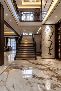 豪华大气别墅挑空楼梯间