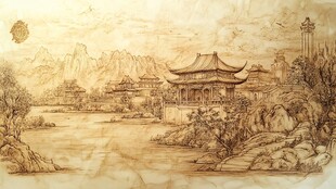 古风山水庭院景致图