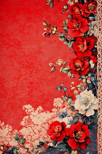 红色花卉花边复古背景图
