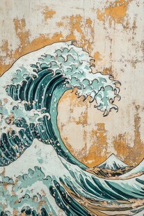 神奈川冲浪里复古艺术画