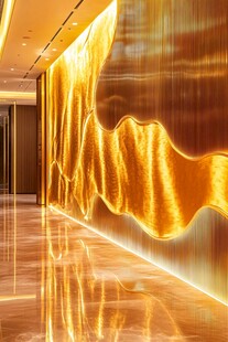 金色波纹墙面的豪华走廊