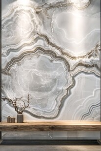 大理石纹理墙面与木质案台