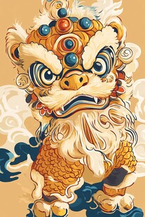 国风醒狮插画 尽显威武神韵