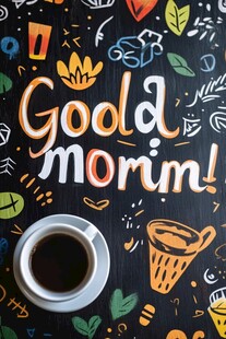 早安插画 咖啡与多彩涂鸦