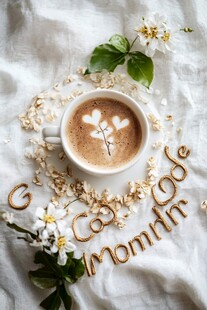 咖啡月主题的精致拉花咖啡