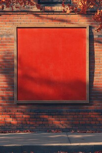 红砖墙上的红色空白框架