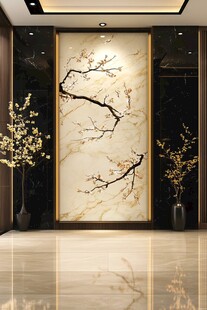中式玄关 梅花壁画装饰