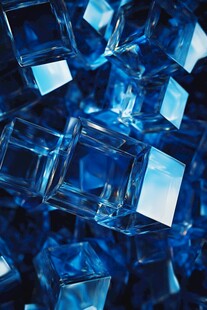 蓝色透明冰块特写