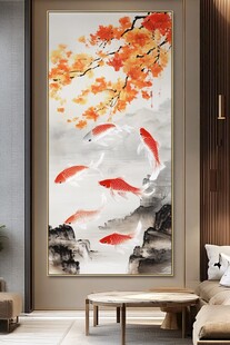 中式客厅的锦鲤挂画