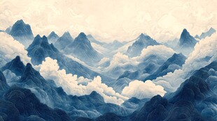 云雾缭绕的壮美群山景色