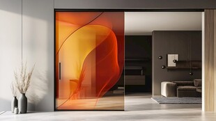 时尚橙调艺术玻璃隔断门