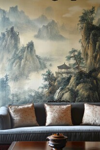 中式山水客厅背景墙装饰