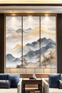 中式山水壁画客厅装饰画