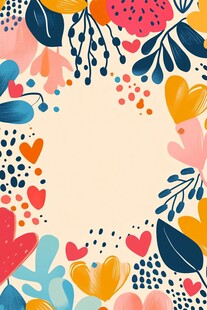 多彩花卉心形边框背景图