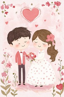 浪漫情侣甜蜜婚礼插画