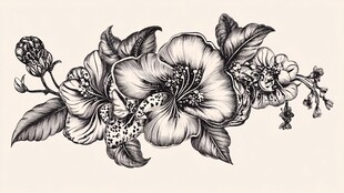 黑白花卉图案插画