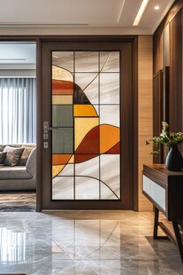 彩色玻璃装饰的现代室内门
