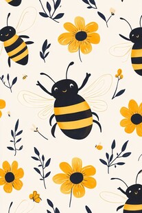 蜜蜂与花朵的可爱图案