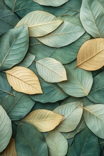 绿叶与黄叶的自然拼图