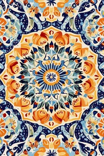 复古花卉几何图案装饰画