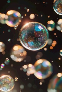 梦幻多彩泡泡在空中飞舞