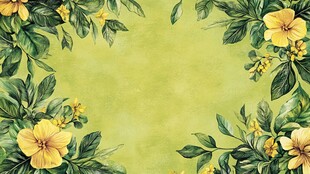 黄绿花卉边框水彩背景图