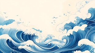 海浪翻涌飞鸟伴海天一色