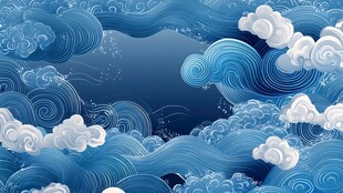 蓝色云海中式风梦幻背景