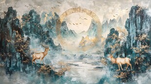 梦幻山水间的灵鹿之境