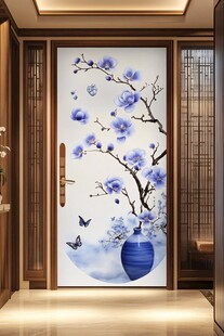 中式玄关蓝花瓷瓶装饰画