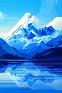 蓝色梦幻山川湖泊美景图