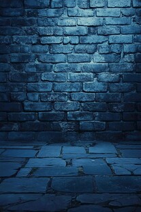 暗调蓝砖墙面与地面场景