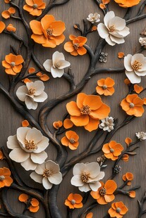 橙白花朵立体装饰艺术图