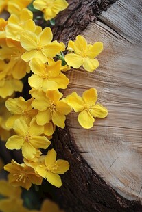 木上绽放的娇艳黄花朵