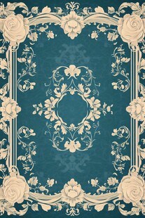 复古蓝底花卉边框图案