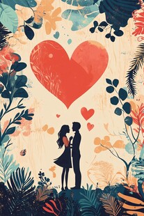 浪漫情侣于花草间甜蜜相拥