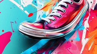 缤纷涂鸦风运动鞋特写