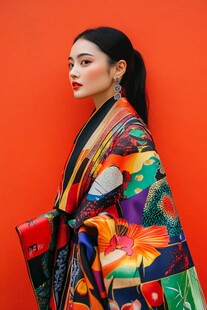 时尚国风女子与绚丽披肩