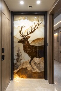 麋鹿壁画装点的雅致玄关