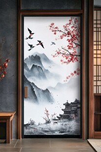 中式山水花鸟屏风装饰