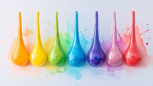 彩虹色水滴瓶与泼墨效果