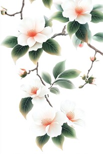 玉白山茶绽绿枝