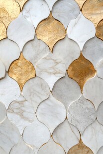 金白相间鱼鳞纹瓷砖墙面