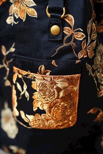 黑金刺绣背包细节特写