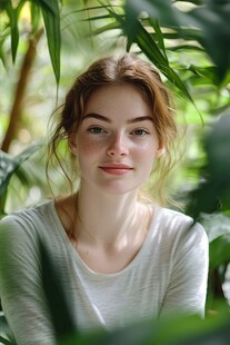 绿叶间的清新女子