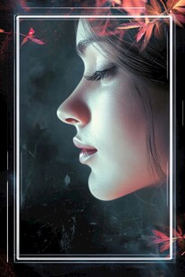 梦幻侧颜女子与枫叶元素